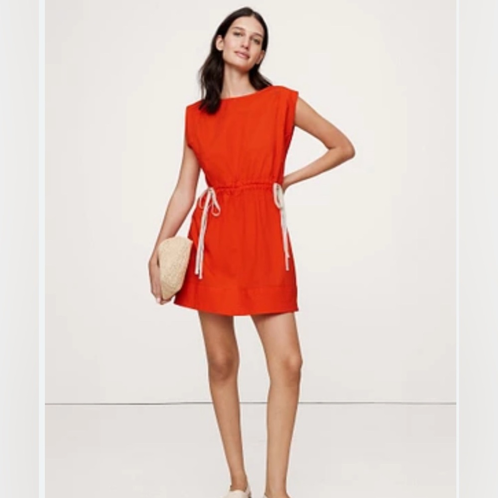 NWOT Banana Republic Cotton Poplin Orange Cinch-Waist Mini Sleeveless Dress M